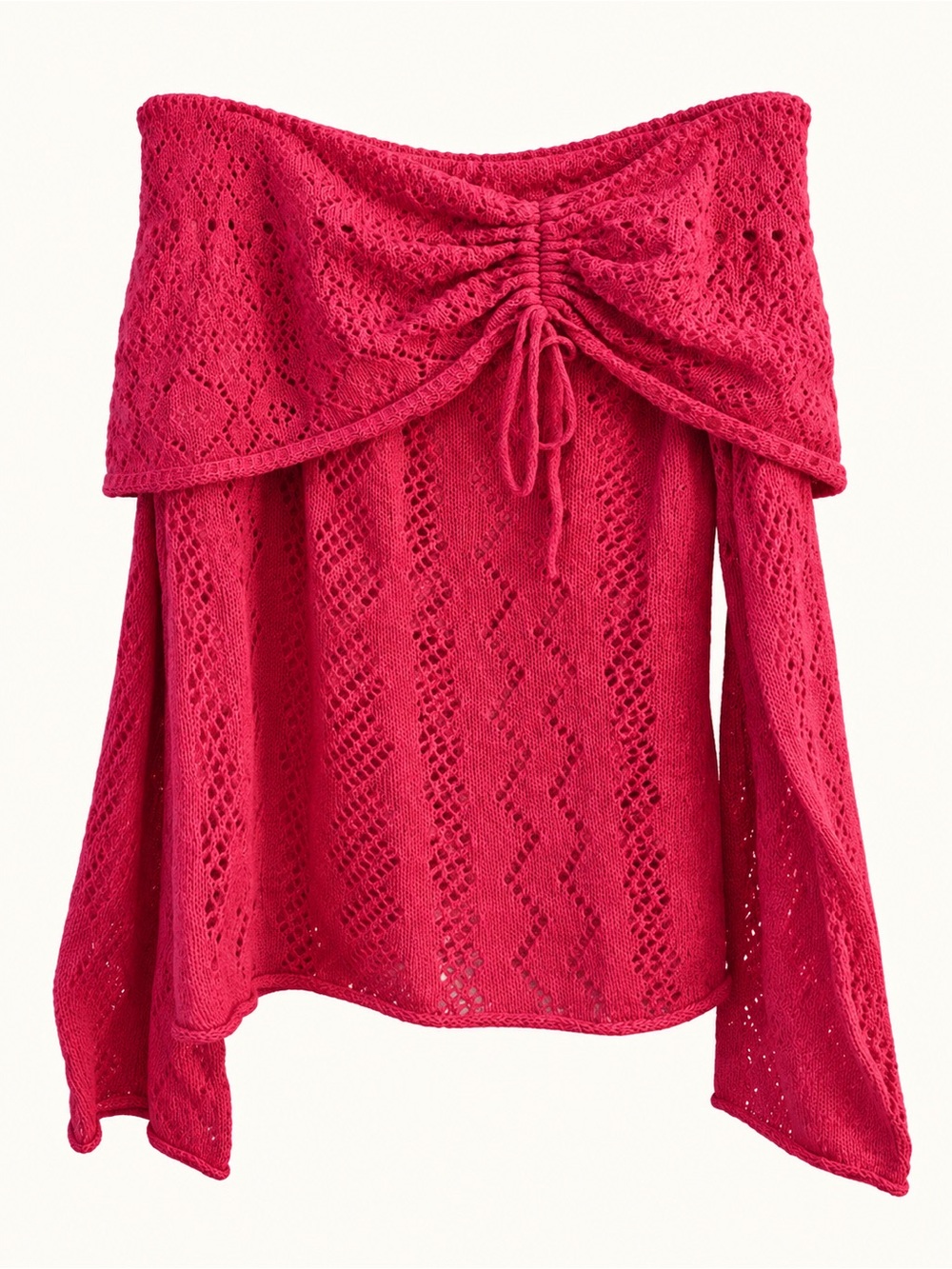 JLO by Jennifer Lopez Pink Open-Knit Off-Shoulder Sweater — Large
